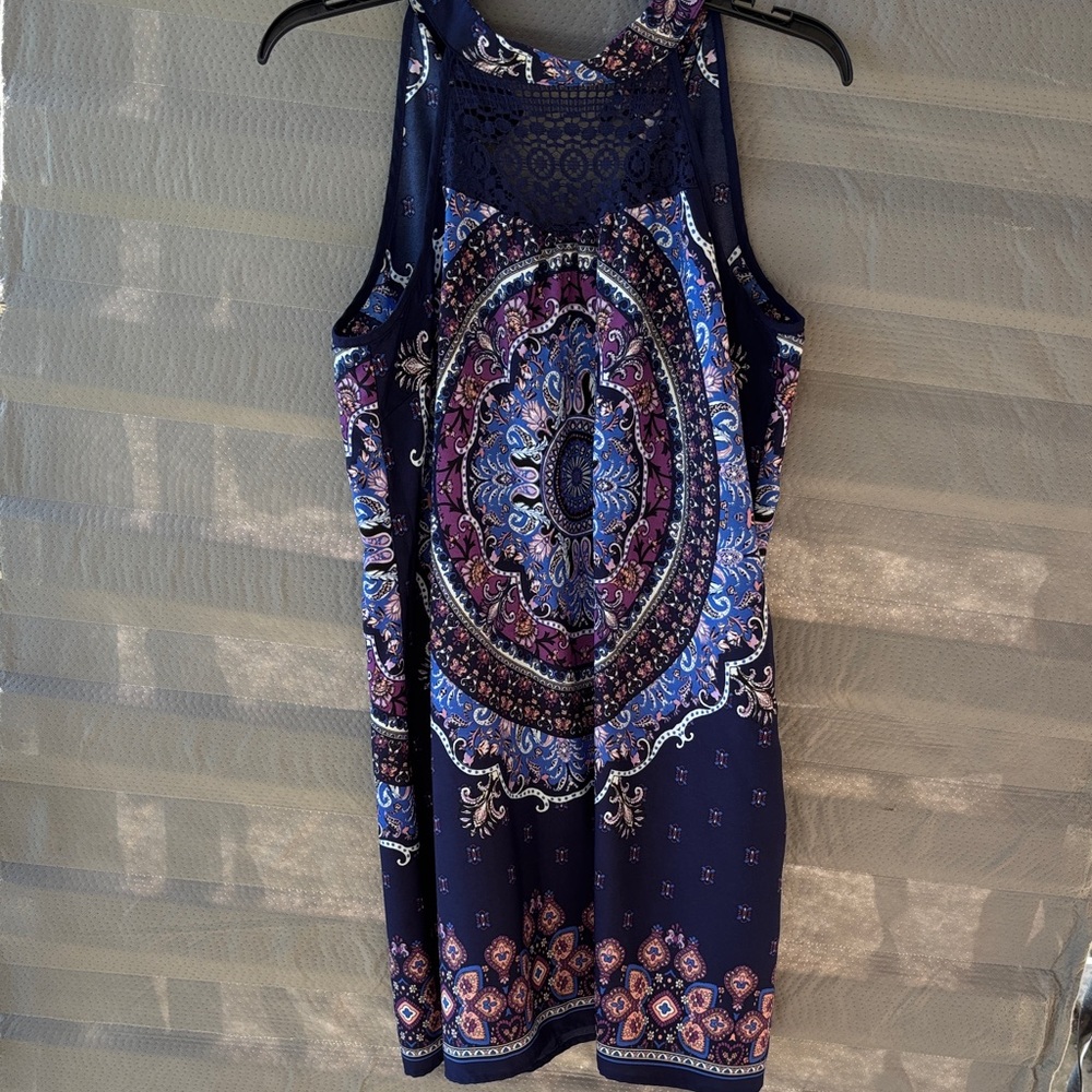 Xhilaration Navy Paisley Medallion Mini Dress - Blue/Purple